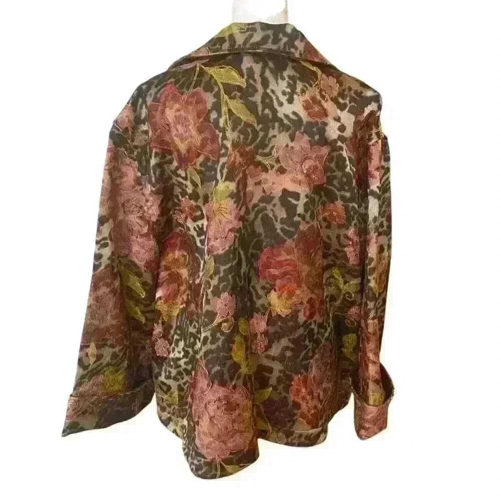Coldwater Creek Animal Rose Shimmer Floral Print Reversible Jacket Size L Boho - Picture 4 of 16